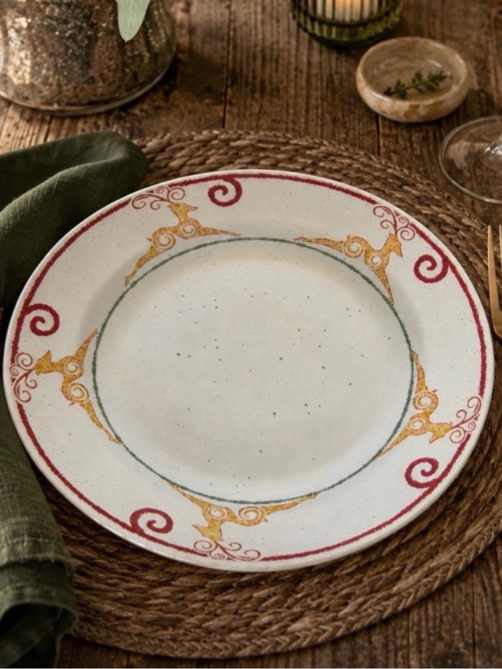 Pier 1 Rustic Reindeer Dinner Plates Set of 2 England Discontinued Vintage